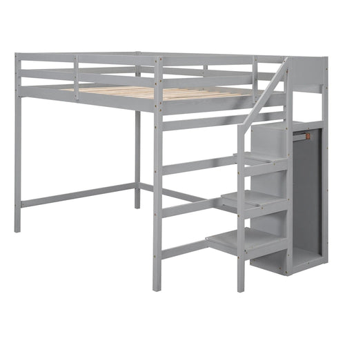 Hochbett in voller Größe mit integriertem Kleiderschrank und Treppe