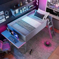 Cama alta de madera Twin con escritorio LED