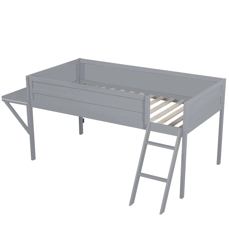 Cama alta de madera Twin con escritorio LED