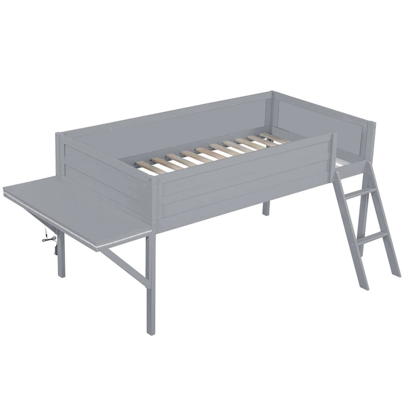 Cama alta de madera Twin con escritorio LED