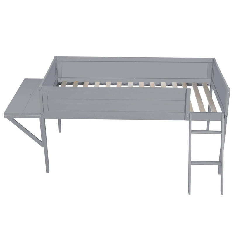 Cama alta de madera Twin con escritorio LED