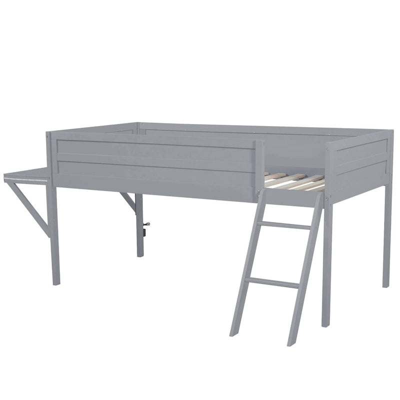Cama alta de madera Twin con escritorio LED