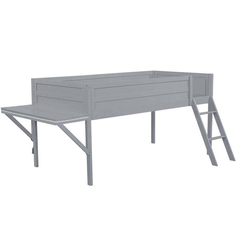Cama alta de madera Twin con escritorio LED
