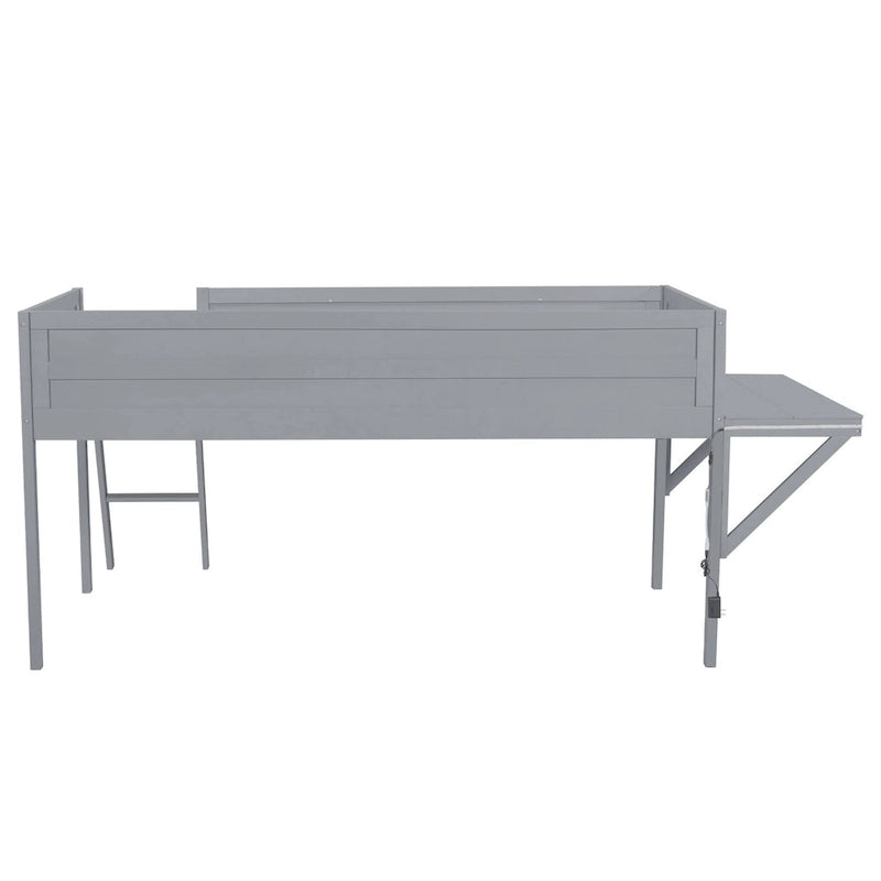 Cama alta de madera Twin con escritorio LED