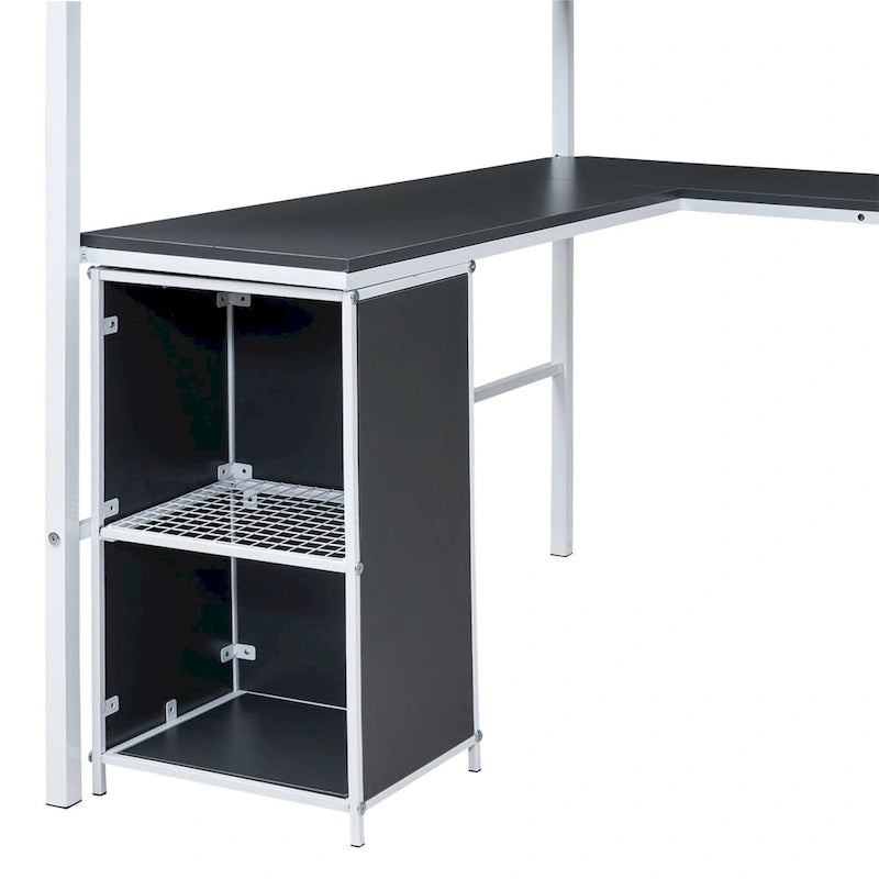 Metall-Hochbett mit Bücherregal, Schreibtisch und Schrank