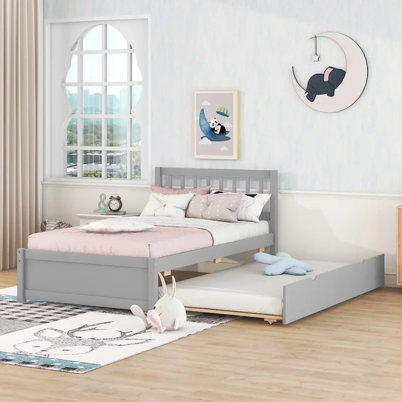 Plattformbett in Twin-Größe aus grauem Holz mit Ausziehbett