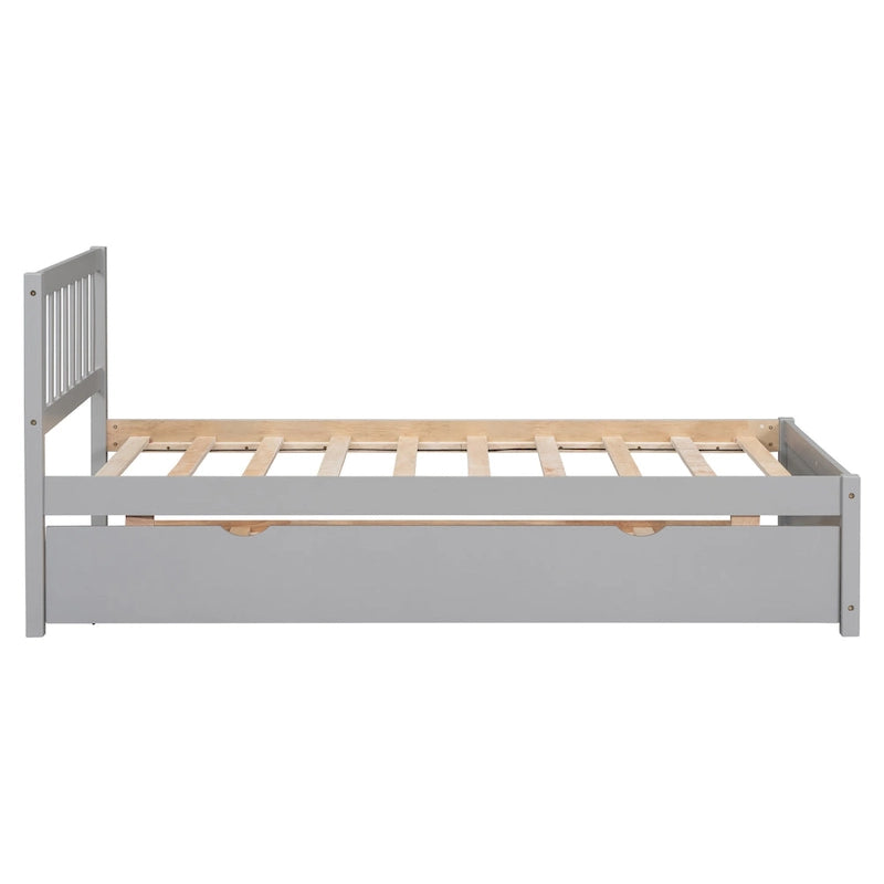 Cama nido de plataforma de madera gris tamaño Twin
