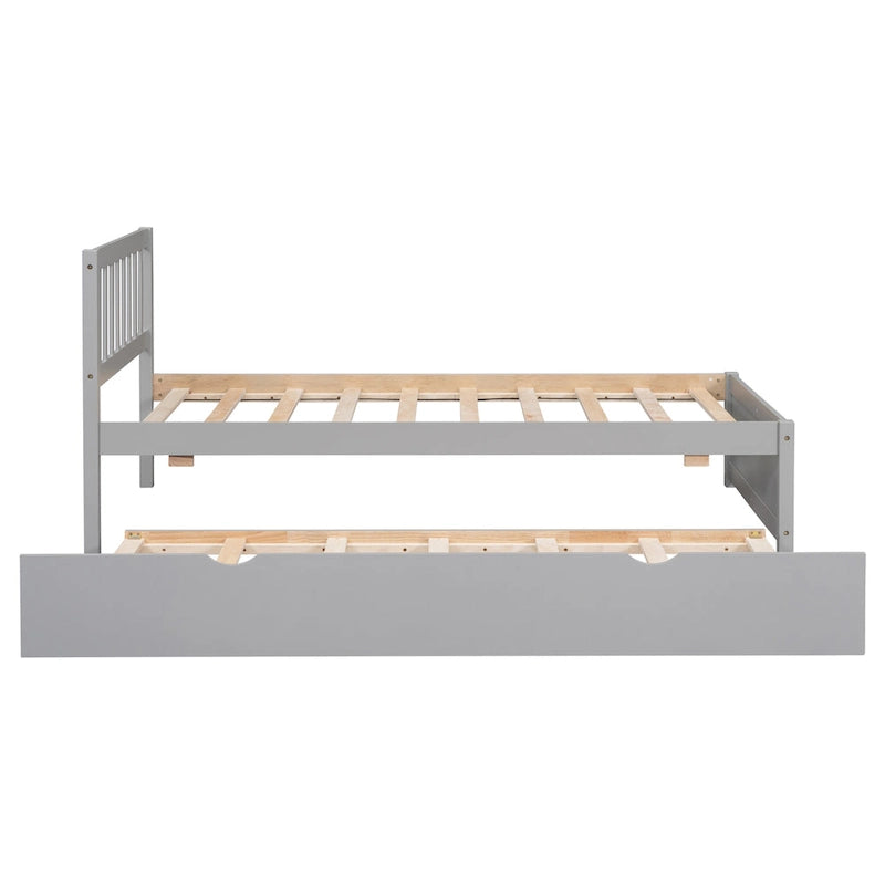 Plattformbett in Twin-Größe aus grauem Holz mit Ausziehbett