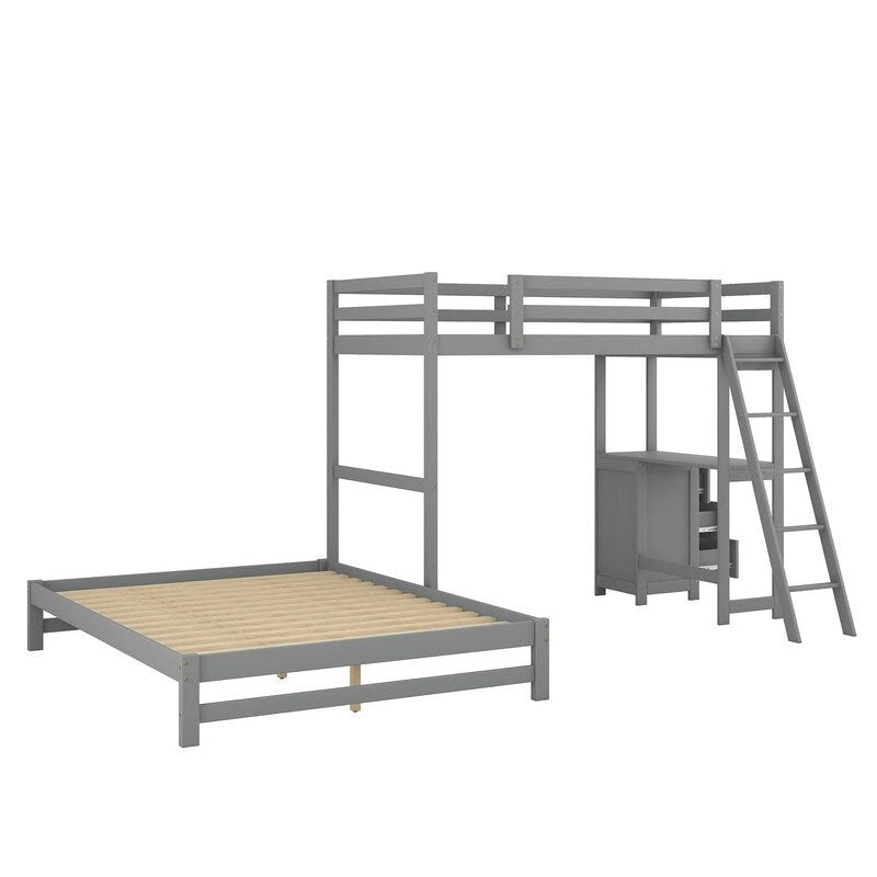Twin over Full Bunk Bed with Built-in Desk,3 Drawers
