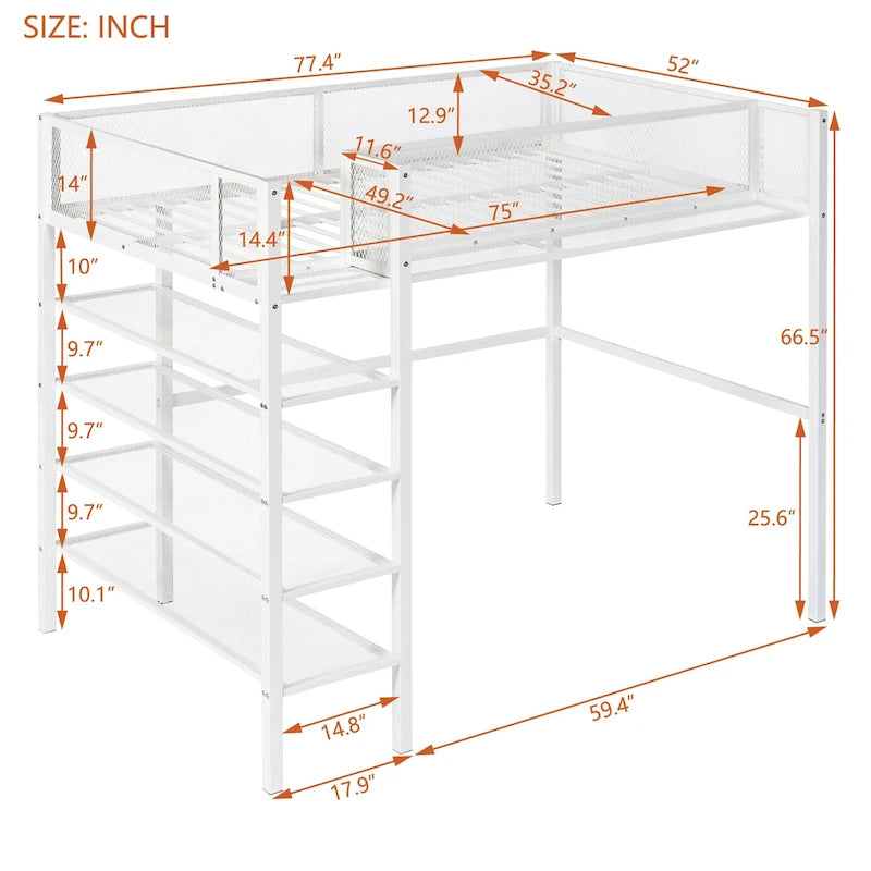 Cama alta de metal de tamaño Twin