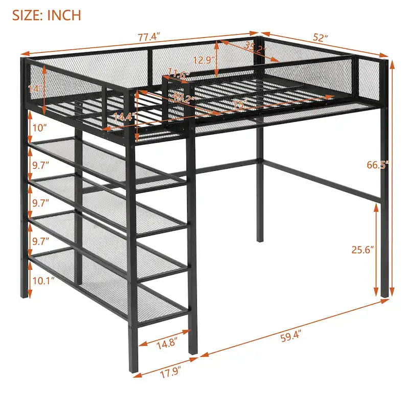 Cama alta de metal de tamaño Twin