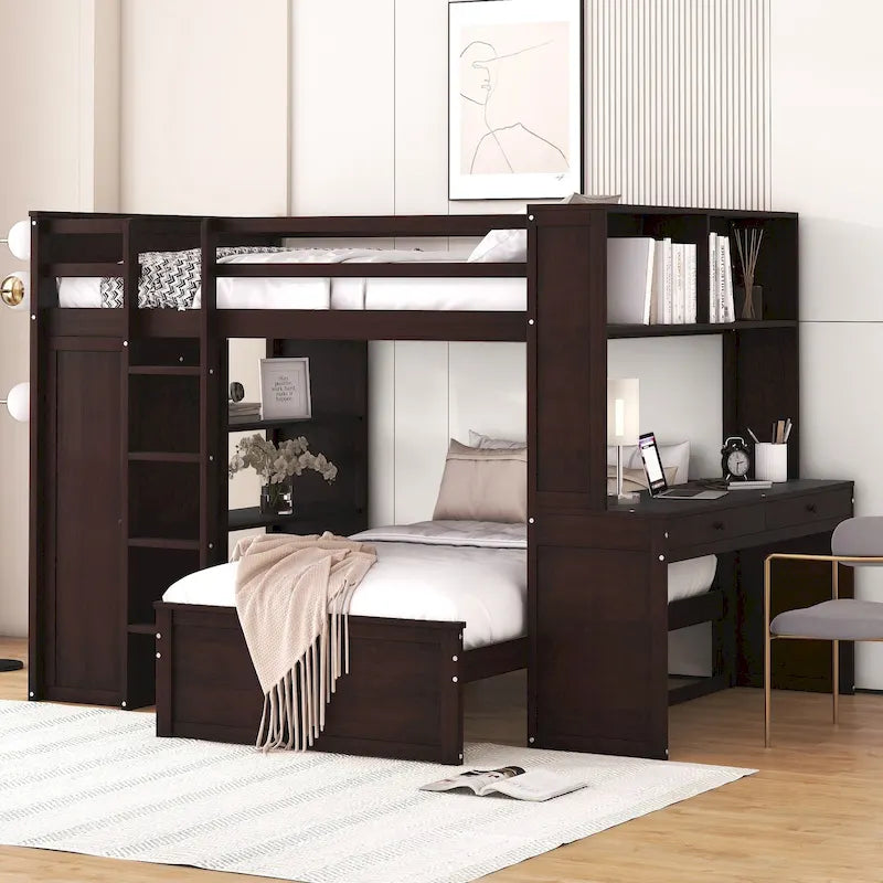 Cama alta de tamaño matrimonial con una cama independiente de tamaño individual