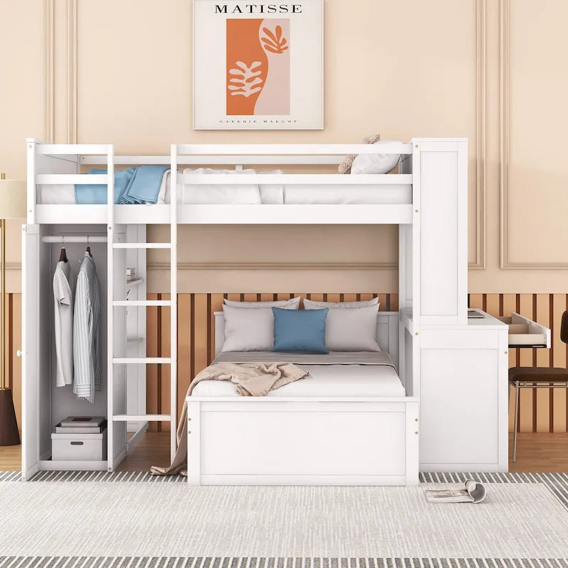 Cama alta de tamaño matrimonial con una cama independiente de tamaño individual