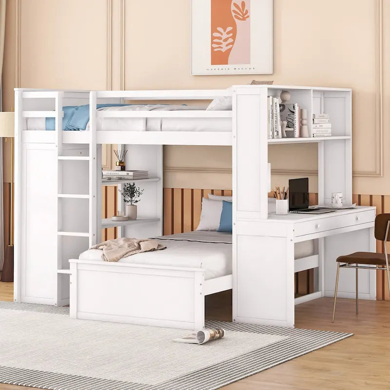 Cama alta de tamaño matrimonial con una cama independiente de tamaño individual
