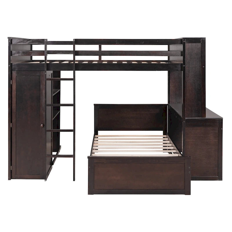 Cama alta de tamaño matrimonial con una cama independiente de tamaño individual