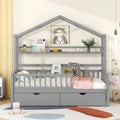 Wooden Twin Size House Bed with 2 Drawers,Kids Bed with Storage Shelf, White