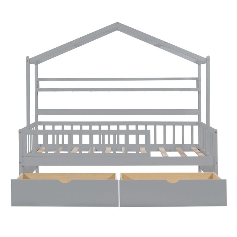 Cama de madera de tamaño Twin con 2 cajones, cama infantil con estante de almacenamiento, blanca