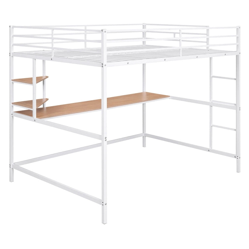 Μεταλλικό υπερυψωμένο κρεβάτι διπλής διάστασης με γραφείο και ράφι, μαύρο