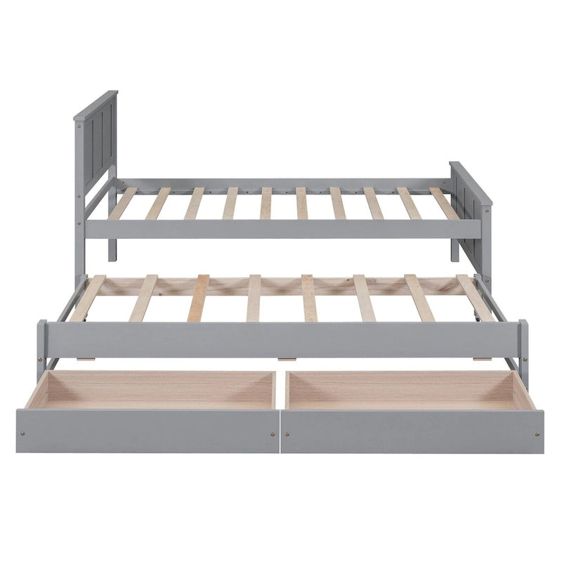 Cama con plataforma, cama nido y cajones