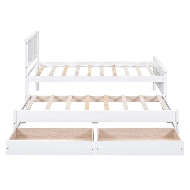 Cama con plataforma, cama nido y cajones