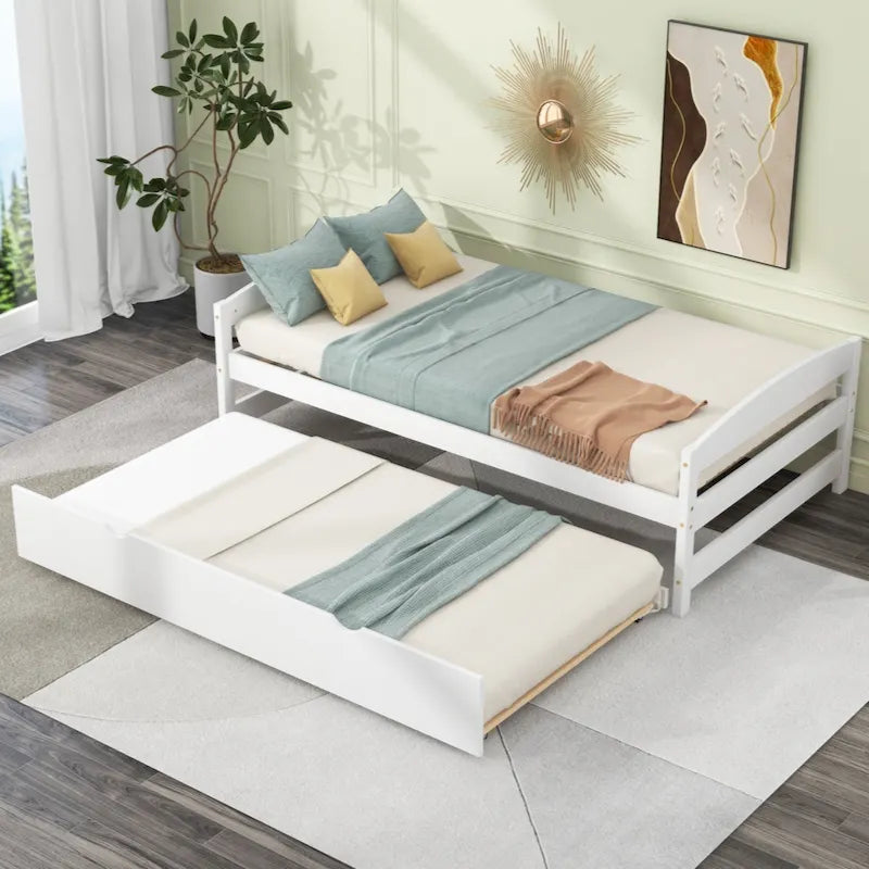 Cama con plataforma de tamaño Twin con cama nido de tamaño Twin