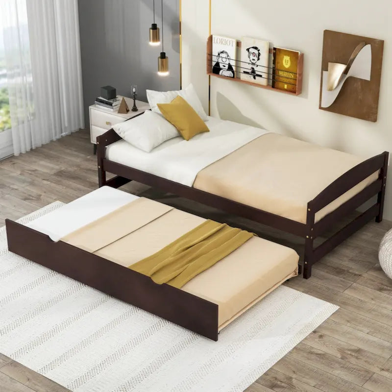 Cama con plataforma de tamaño Twin con cama nido de tamaño Twin