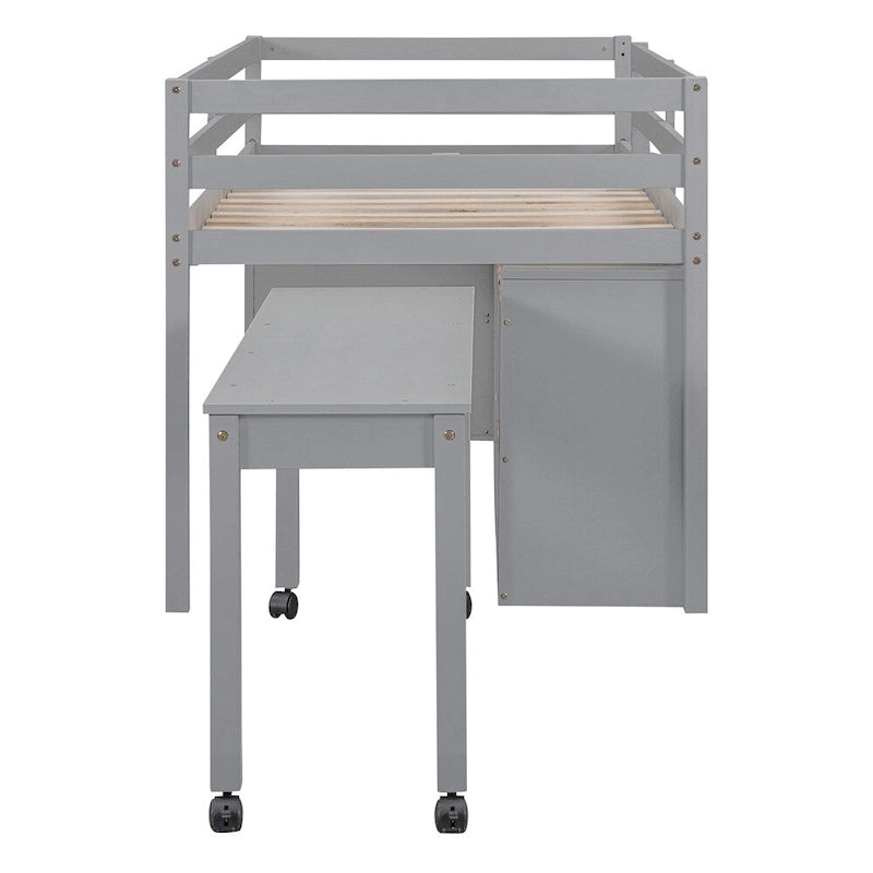 Lit mezzanine 1 place en bois avec bureau escamotable et 4 tiroirs