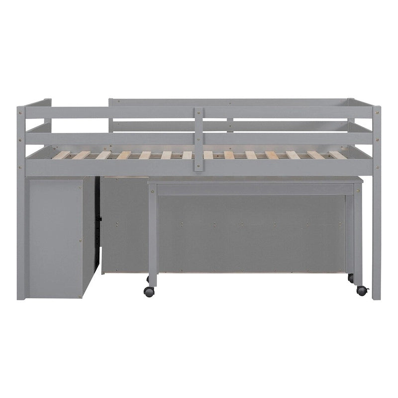 Lit mezzanine 1 place en bois avec bureau escamotable et 4 tiroirs