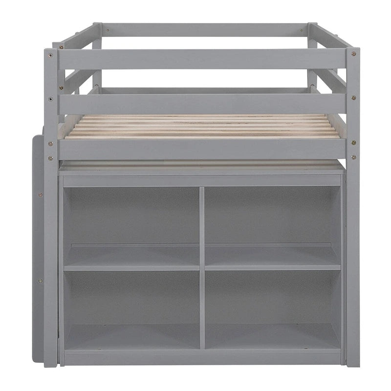 Lit mezzanine 1 place en bois avec bureau escamotable et 4 tiroirs
