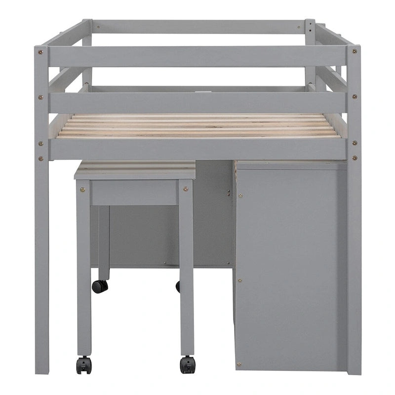 Lit mezzanine 1 place en bois avec bureau escamotable et 4 tiroirs