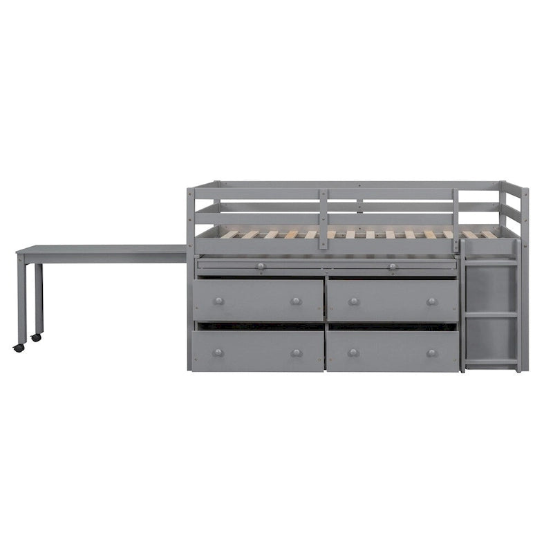 Lit mezzanine 1 place en bois avec bureau escamotable et 4 tiroirs