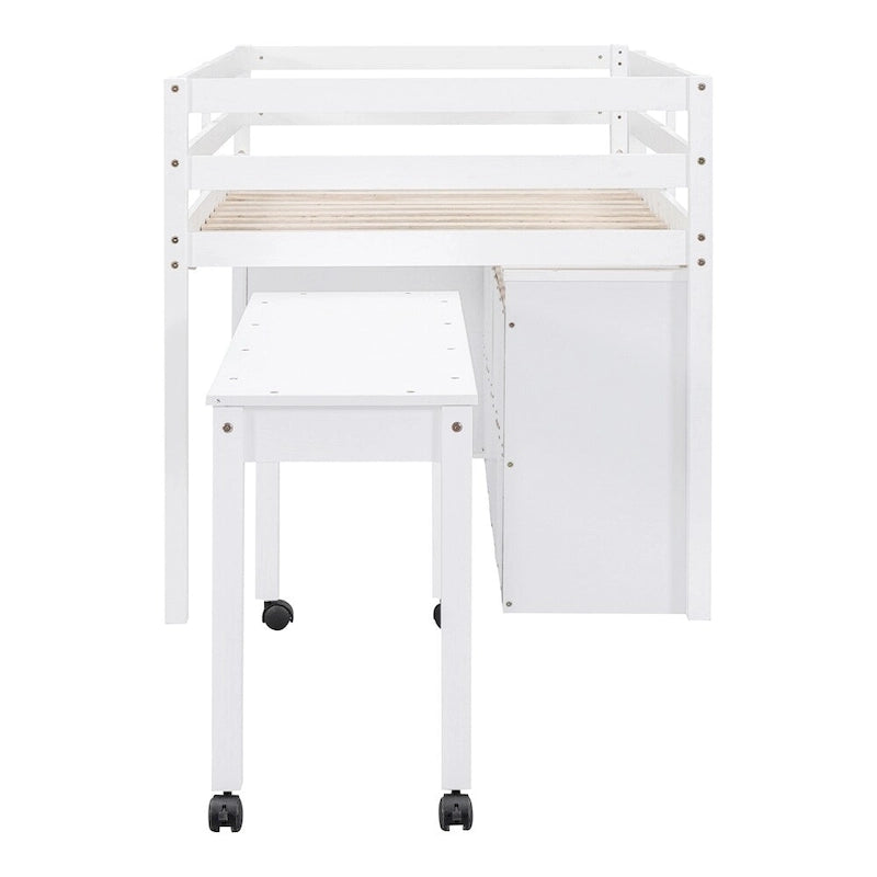 Lit mezzanine 1 place en bois avec bureau escamotable et 4 tiroirs
