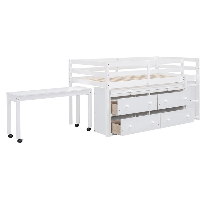 Lit mezzanine 1 place en bois avec bureau escamotable et 4 tiroirs