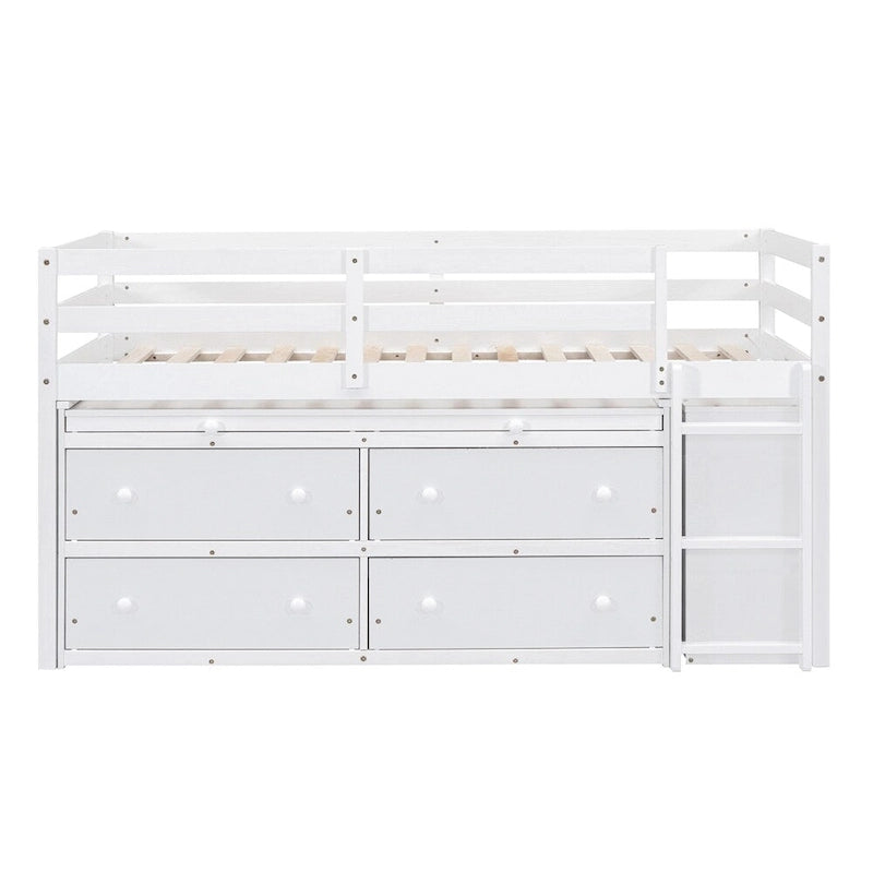 Lit mezzanine 1 place en bois avec bureau escamotable et 4 tiroirs