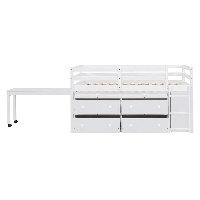 Lit mezzanine 1 place en bois avec bureau escamotable et 4 tiroirs