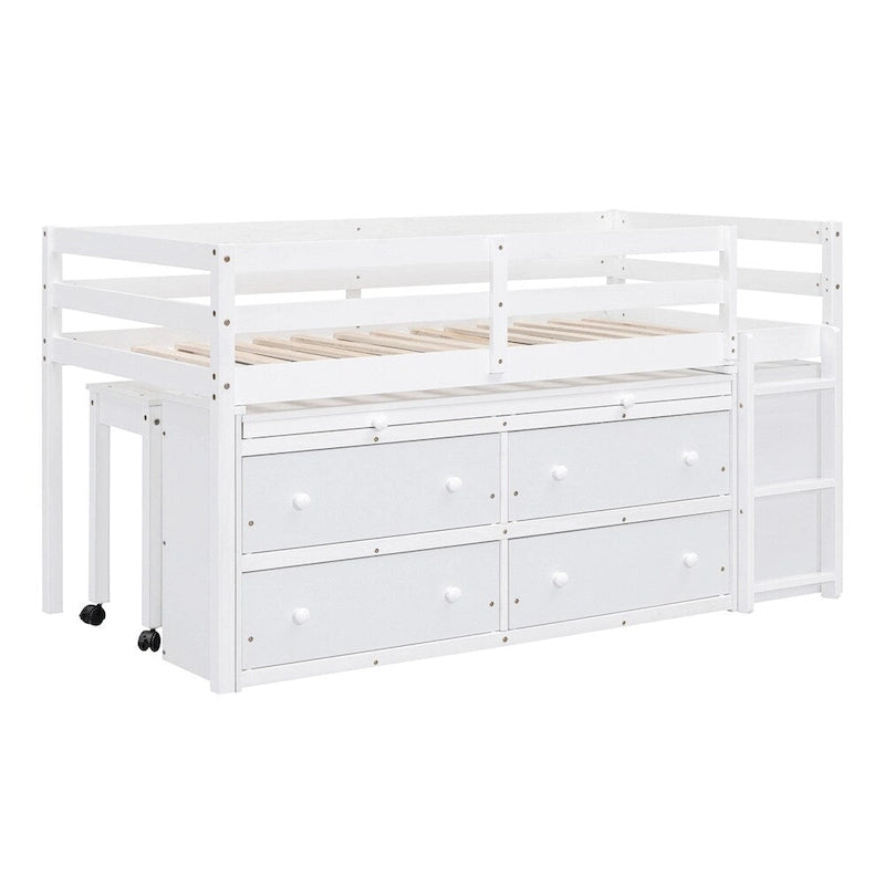 Lit mezzanine 1 place en bois avec bureau escamotable et 4 tiroirs