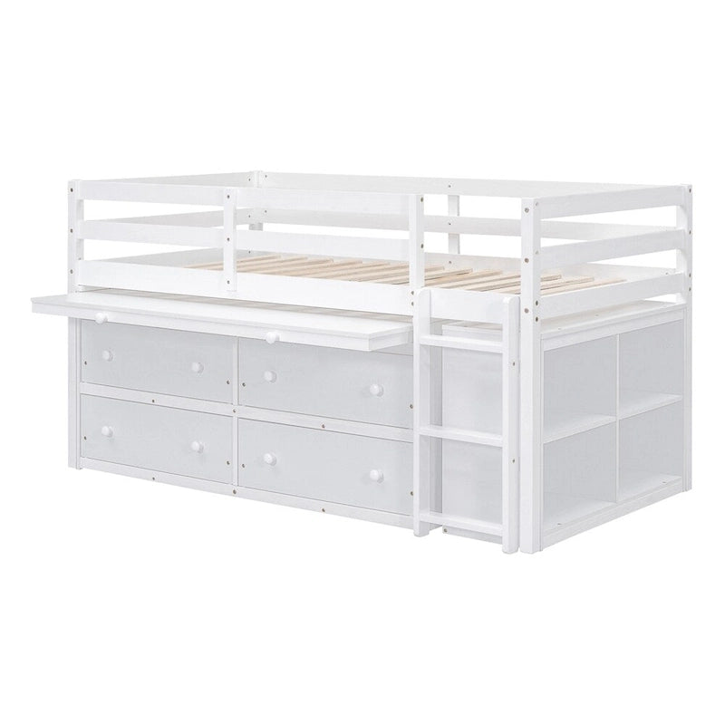 Lit mezzanine 1 place en bois avec bureau escamotable et 4 tiroirs