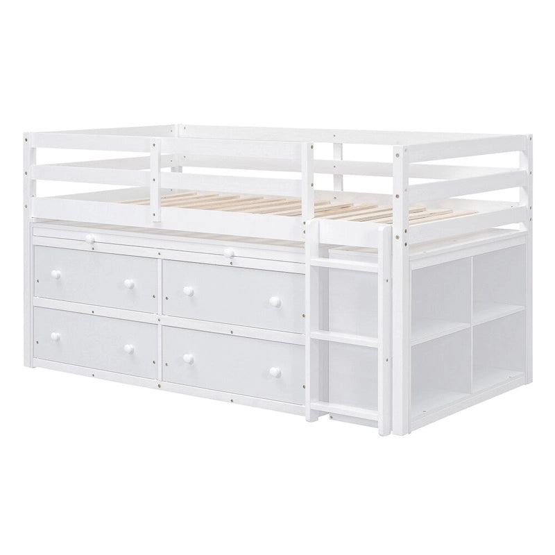 Lit mezzanine 1 place en bois avec bureau escamotable et 4 tiroirs