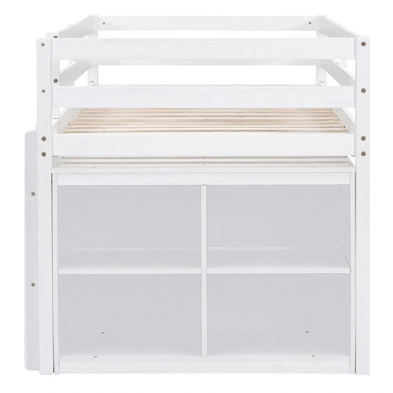 Lit mezzanine 1 place en bois avec bureau escamotable et 4 tiroirs