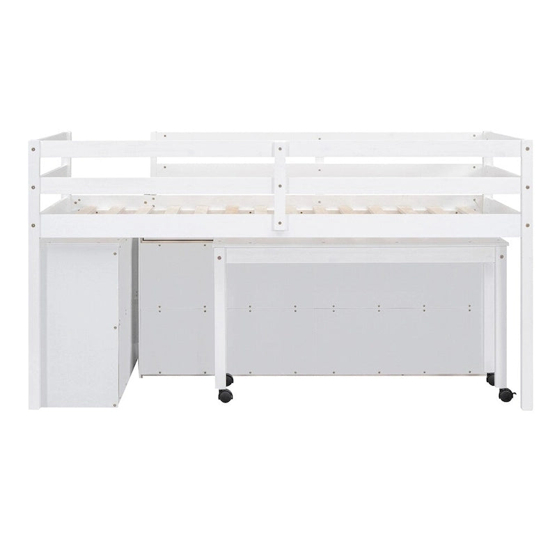 Lit mezzanine 1 place en bois avec bureau escamotable et 4 tiroirs