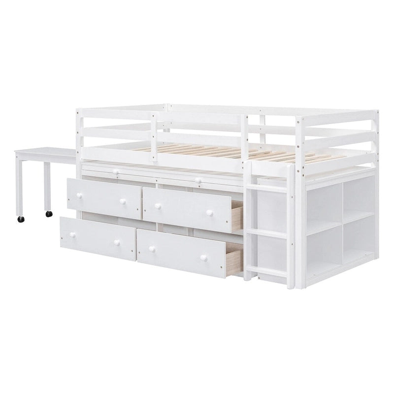 Lit mezzanine 1 place en bois avec bureau escamotable et 4 tiroirs