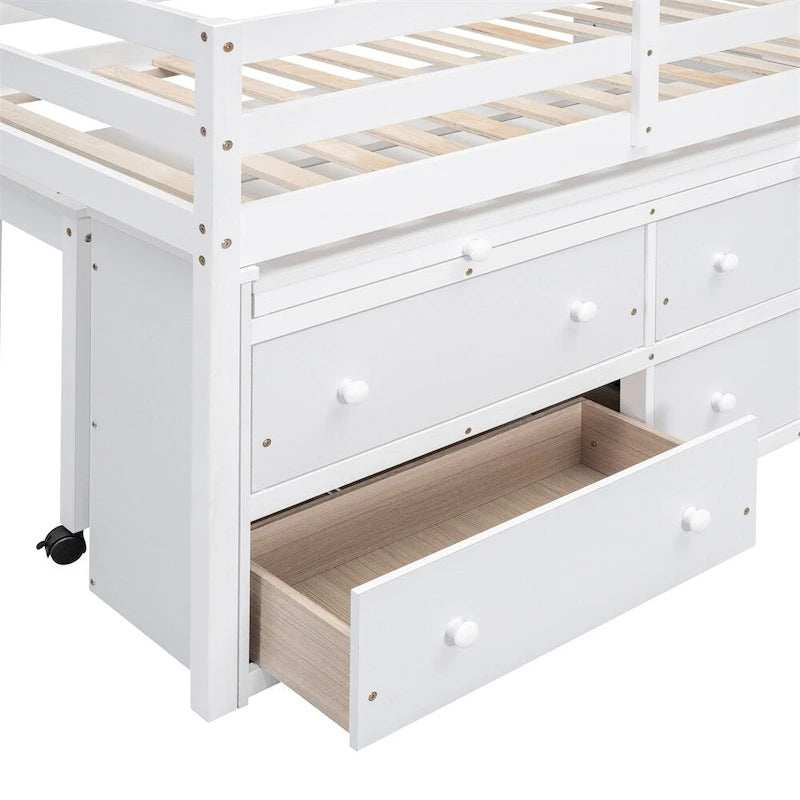 Lit mezzanine 1 place en bois avec bureau escamotable et 4 tiroirs