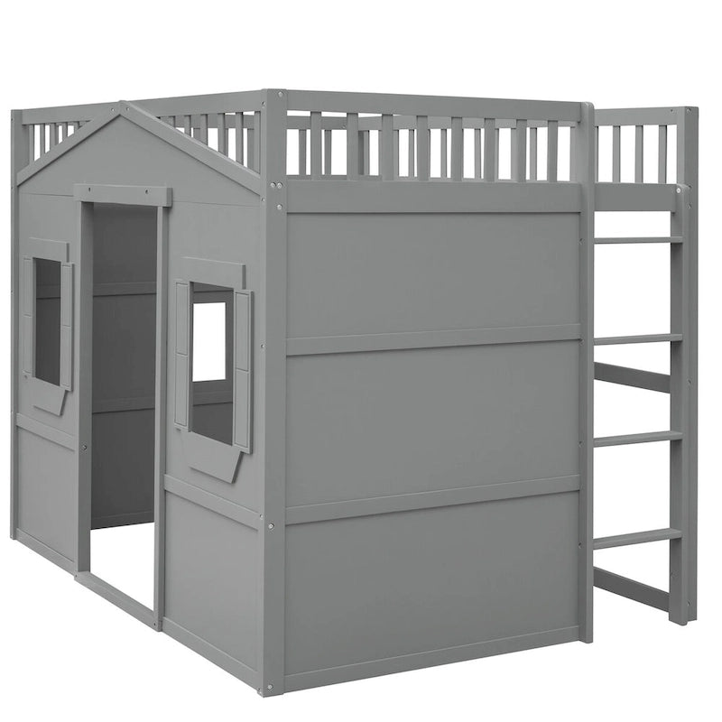 Solid Wood Full Size House Loft Bed with Ladder and Underbed Space