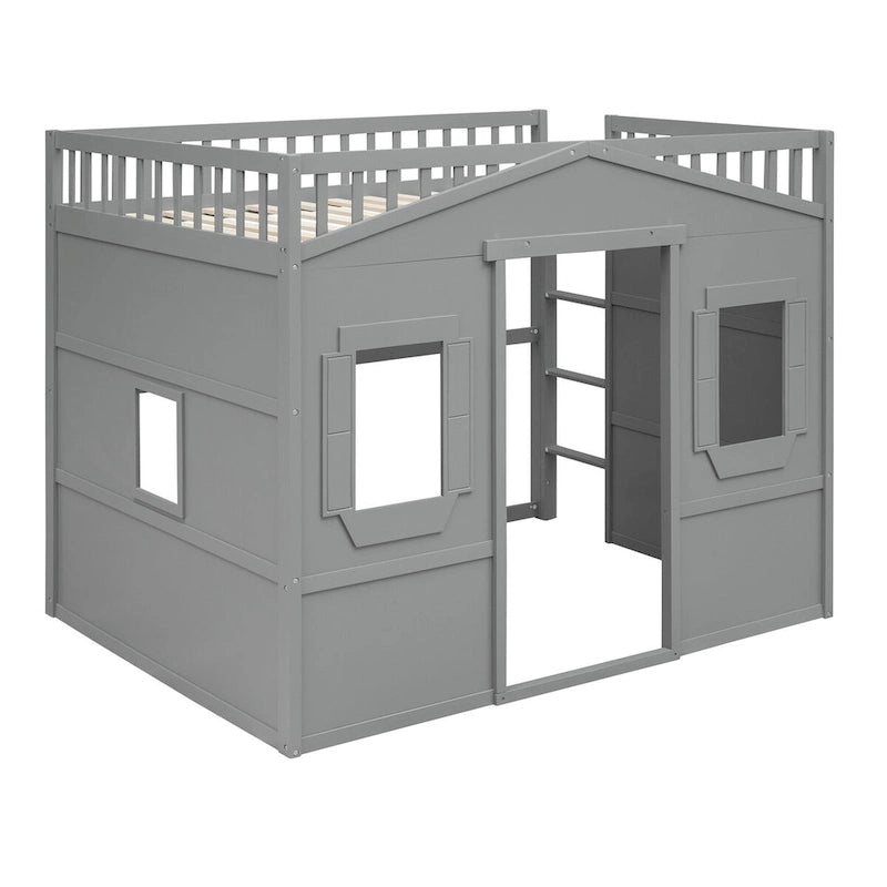 Solid Wood Full Size House Loft Bed with Ladder and Underbed Space