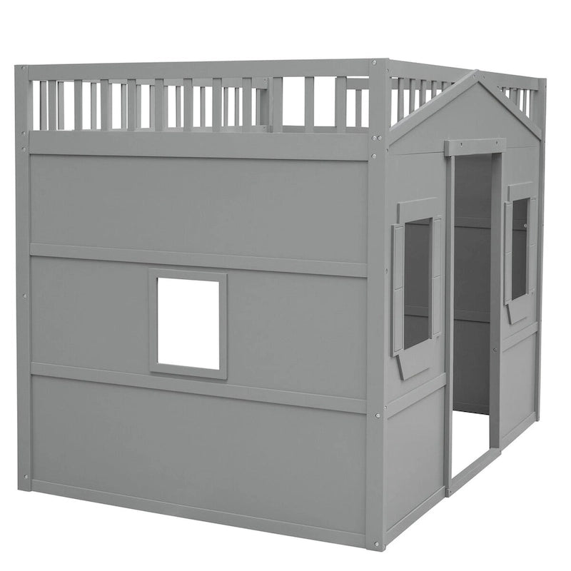 Solid Wood Full Size House Loft Bed with Ladder and Underbed Space