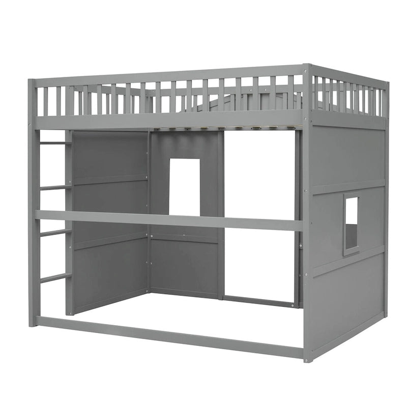 Solid Wood Full Size House Loft Bed with Ladder and Underbed Space
