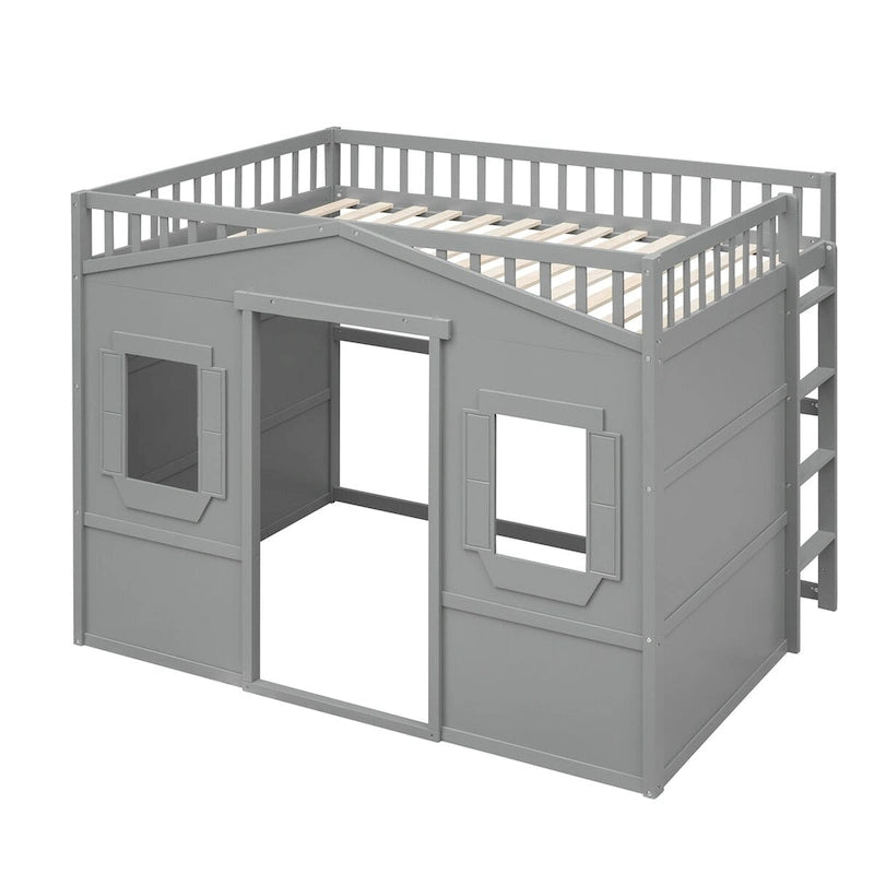 Solid Wood Full Size House Loft Bed with Ladder and Underbed Space