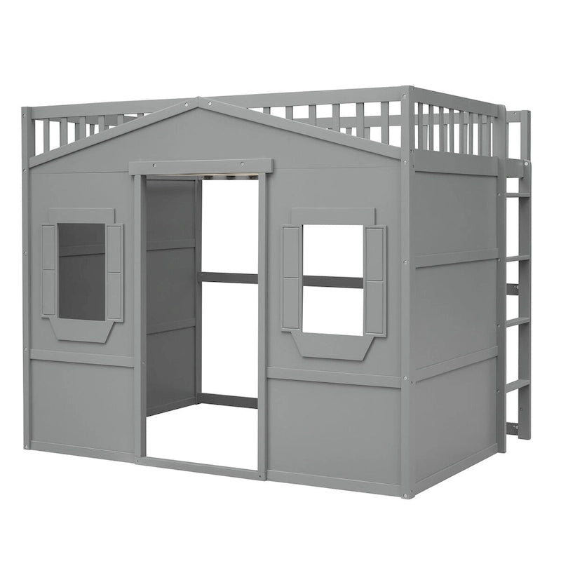 Solid Wood Full Size House Loft Bed with Ladder and Underbed Space