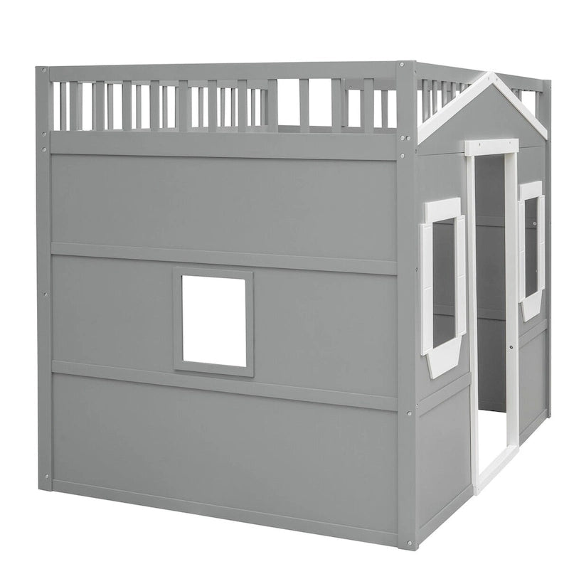 Solid Wood Full Size House Loft Bed with Ladder and Underbed Space