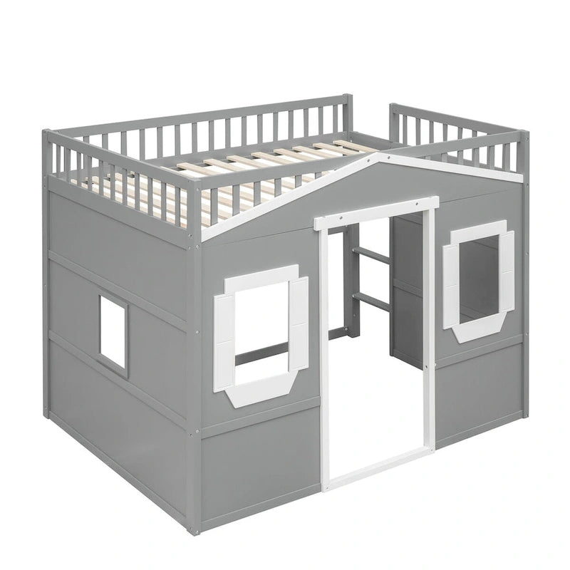 Solid Wood Full Size House Loft Bed with Ladder and Underbed Space